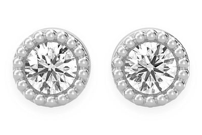 Round Milgrain Bezel Stud Diamond Earrings 14k Solid Gold 0.05ctw